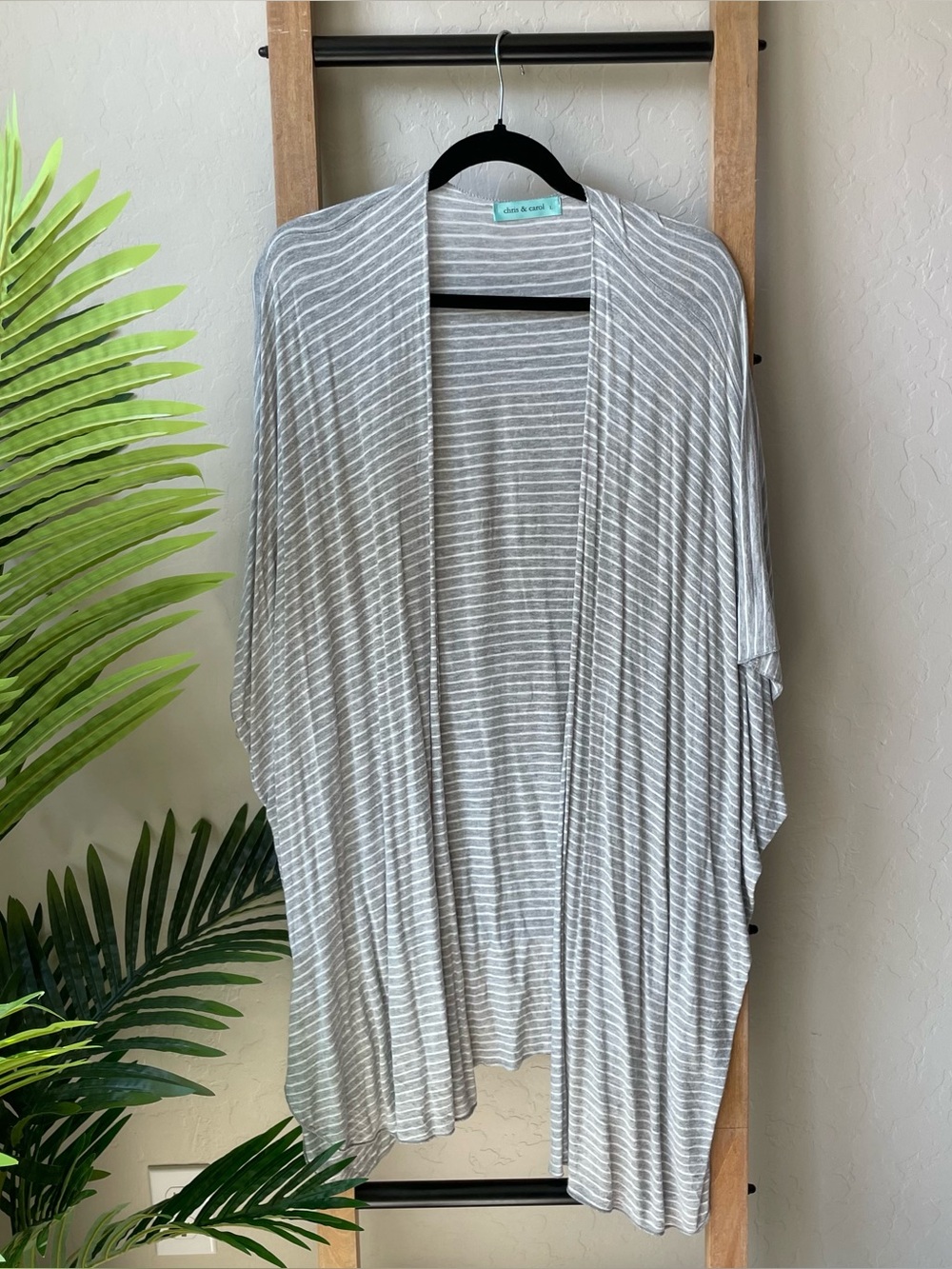 Chris & Carol Gray and White Striped Open Cardigan